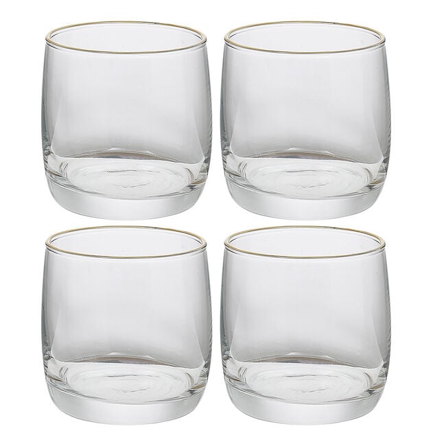 Gobelet en verre transparent avec liser&eacute; dor&eacute; x4