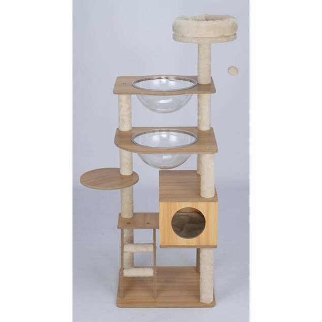 Arbre à chat XL 5 niveaux couchage griffoir beige H130cm