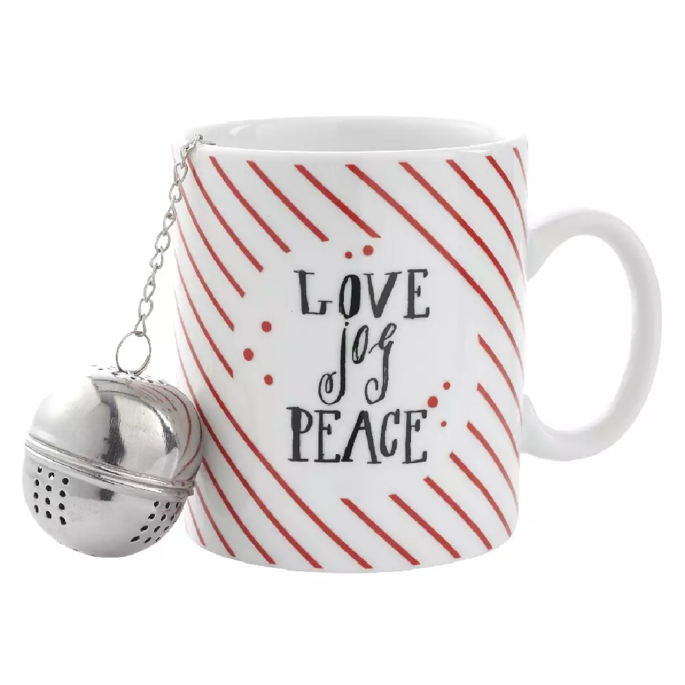 Mug Avec Boule à Thé Love Jog Peace Blanc Rayure Rouge 35 Cl Gifi