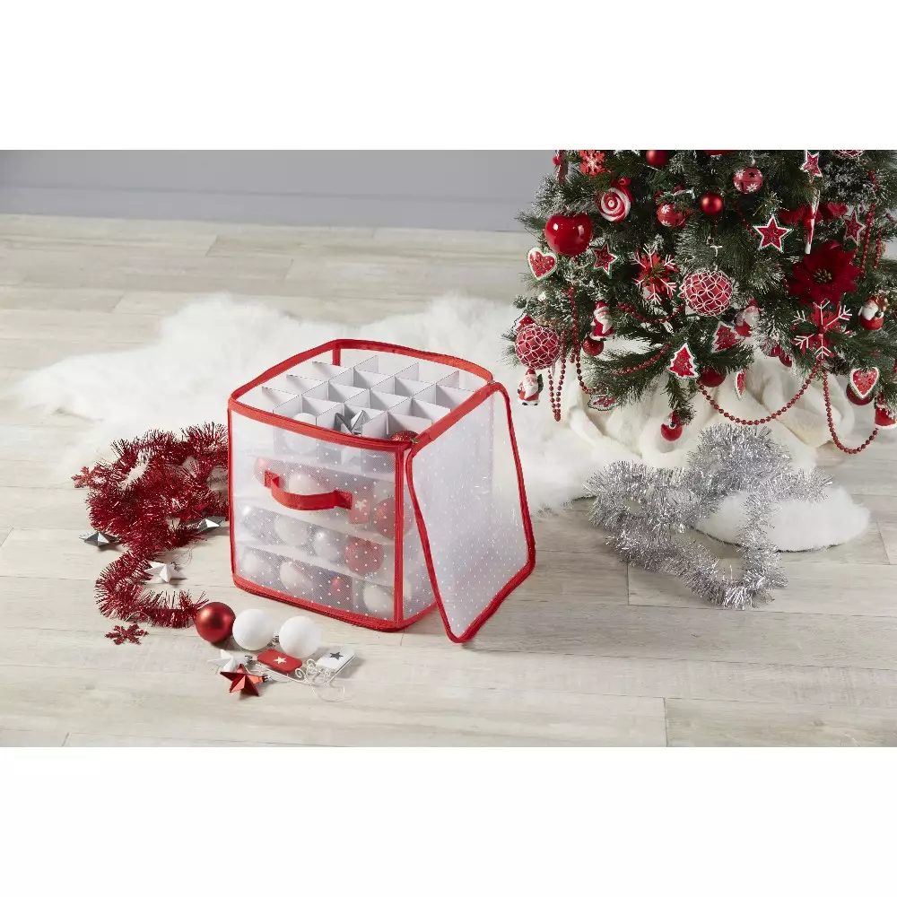 Boîte de rangement pour boules de Noël avec séparateurs - Boîte de  rangement pour décorations de Noël à 64 compartiments, rouge