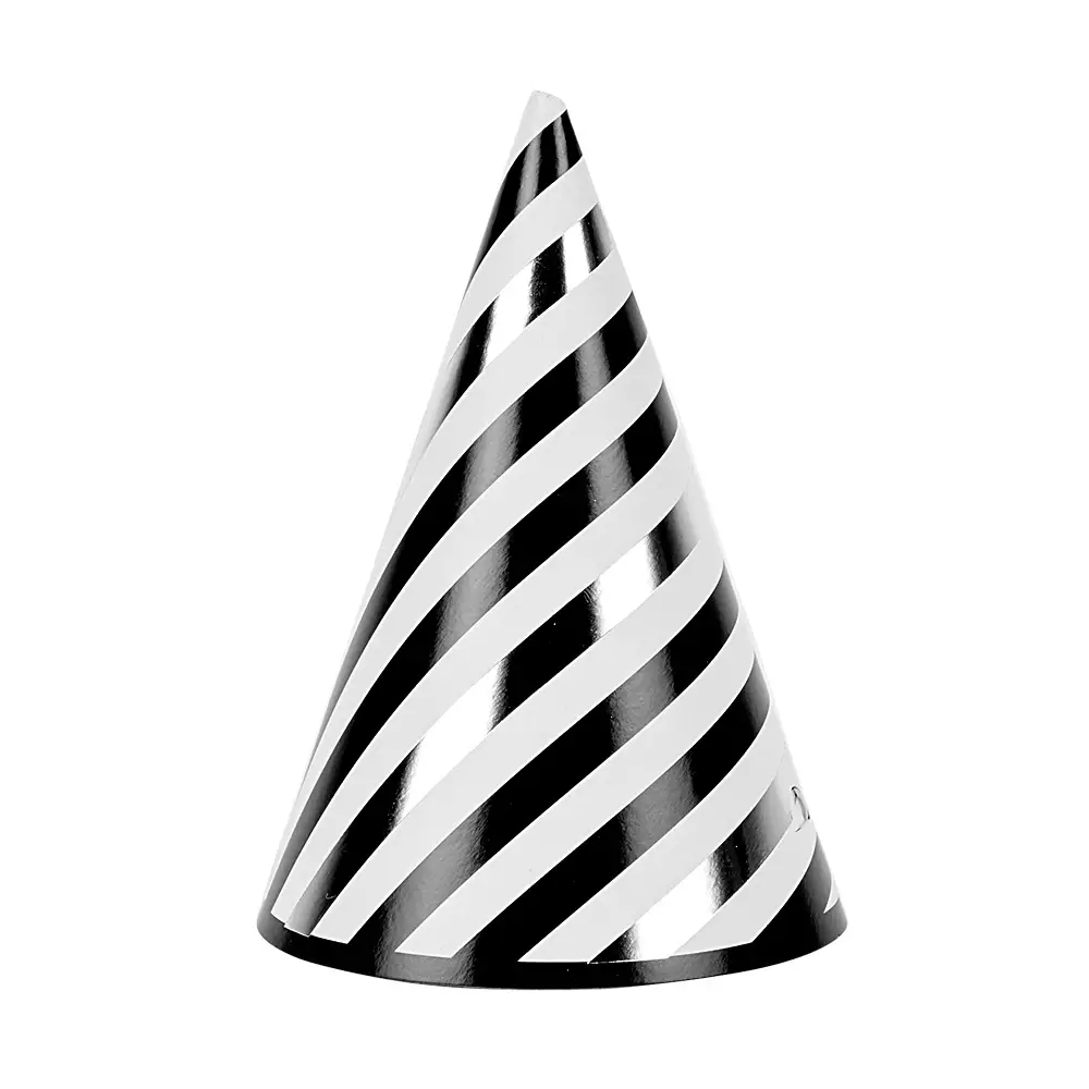 Chapeau de fête rayé noir et blanc en carton x 8