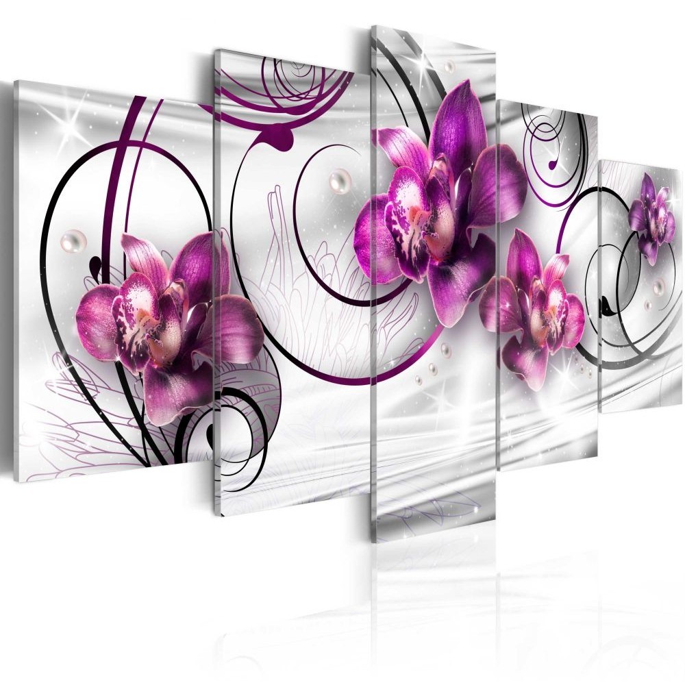 Tableau 5 Panneaux Orchidée Rose Fuchsia