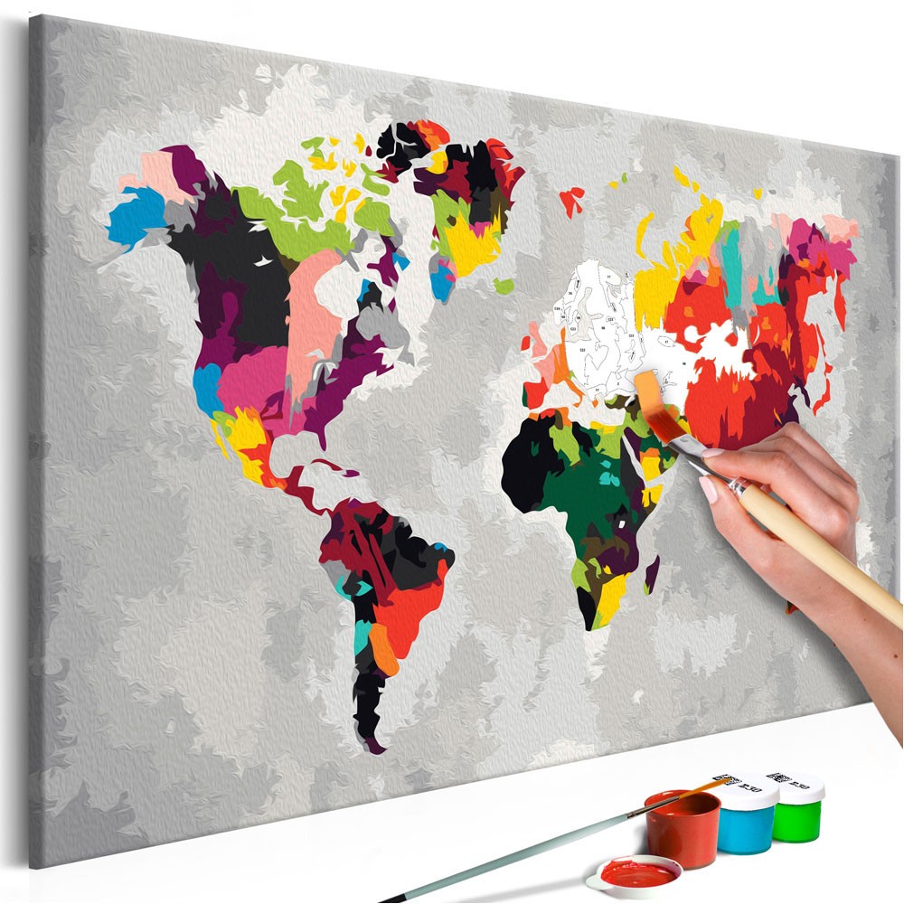 Tableau à Peindre Par Soi Même Carte Du Monde Multicolore