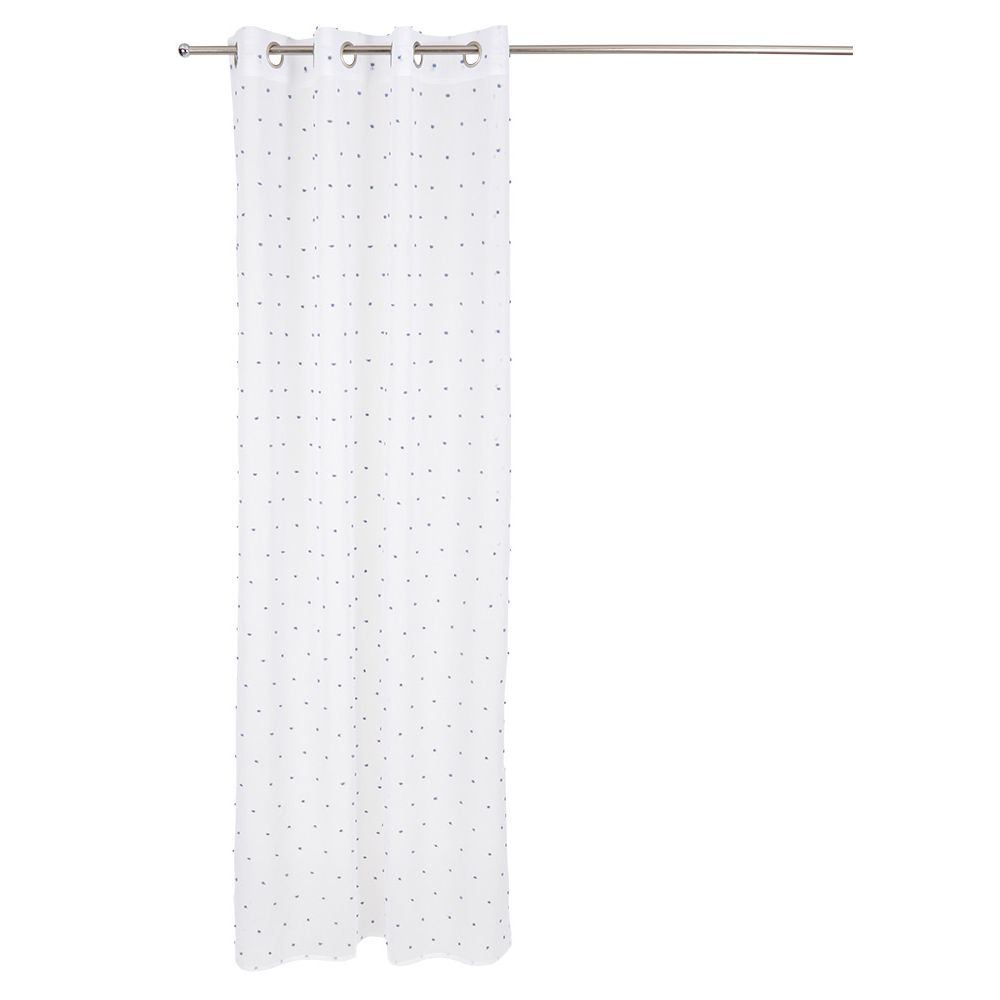 Lot De 2 Rideaux Voilage Bleus à Fleurs Bleues Et Pompons, 60cm X 1m12