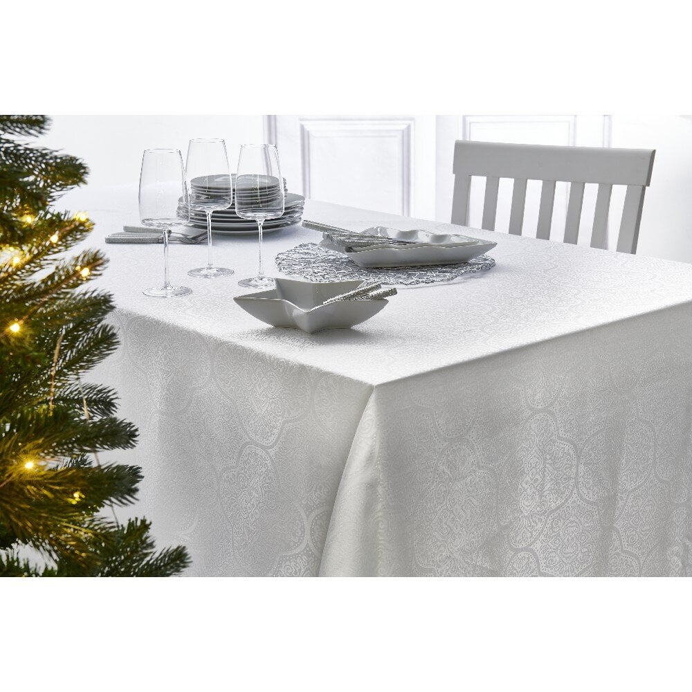 SASTYBALE Nappe Rectangulaire En Faux Lin, Imperméable Et Lavable, Tissu Tissé Texturé, Pour Salle à Manger, Fête, Mariage, Intérieur Et Extérieur (132 X 178 Cm, Rectangulaire, Blanc