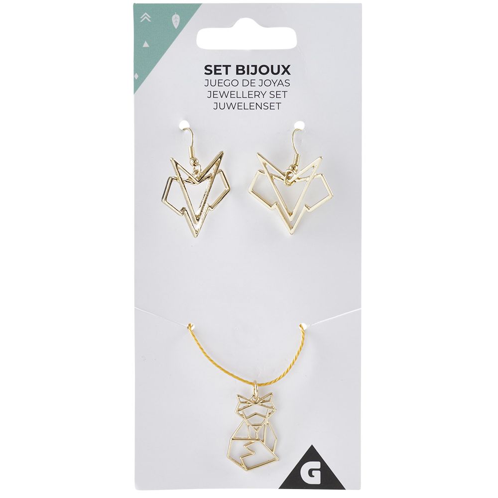 Collier et paire de boucles d'oreilles pendantes en métal doré GIFI