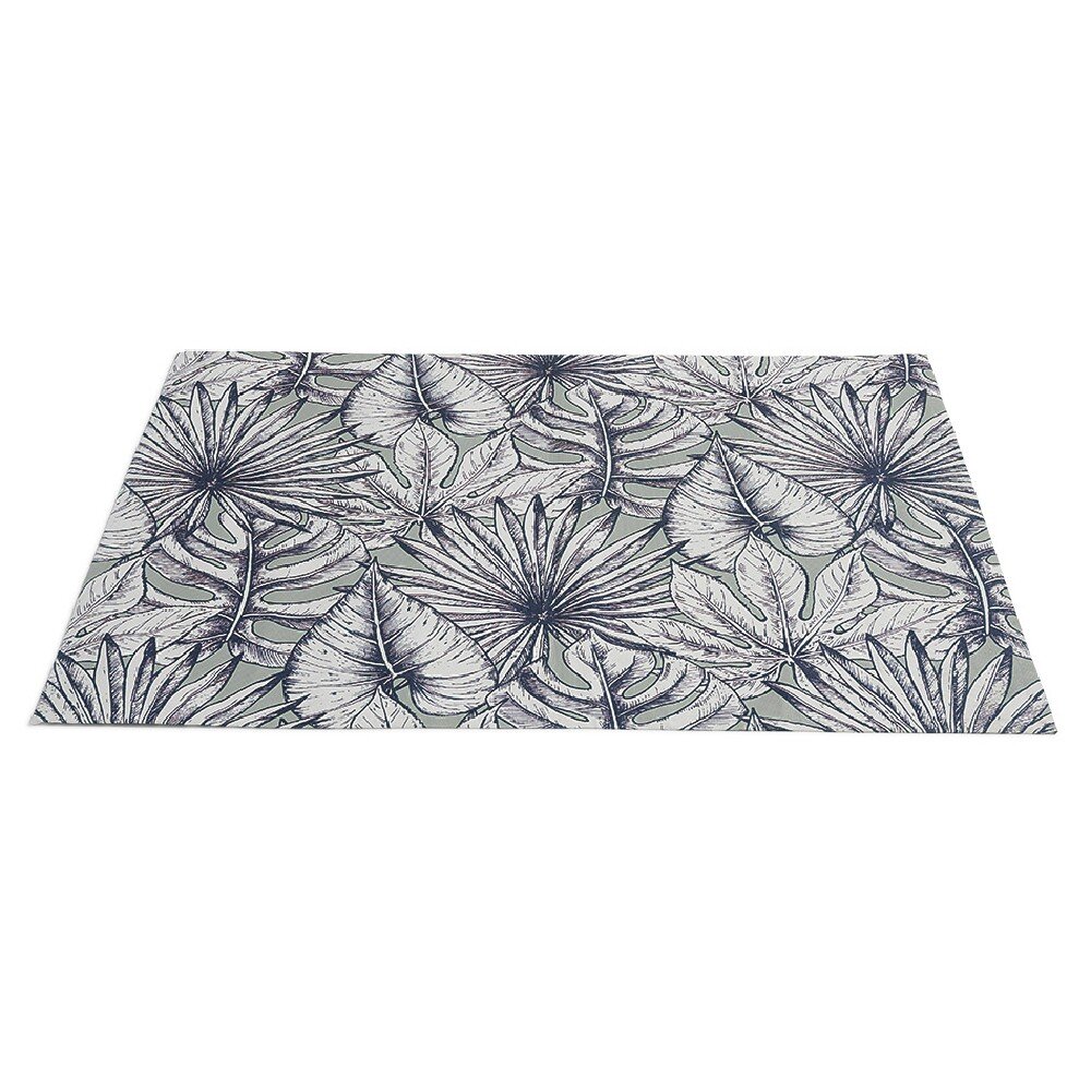 Tapis de jardin Ficus antidérapant motif feuillage tropical noir blanc