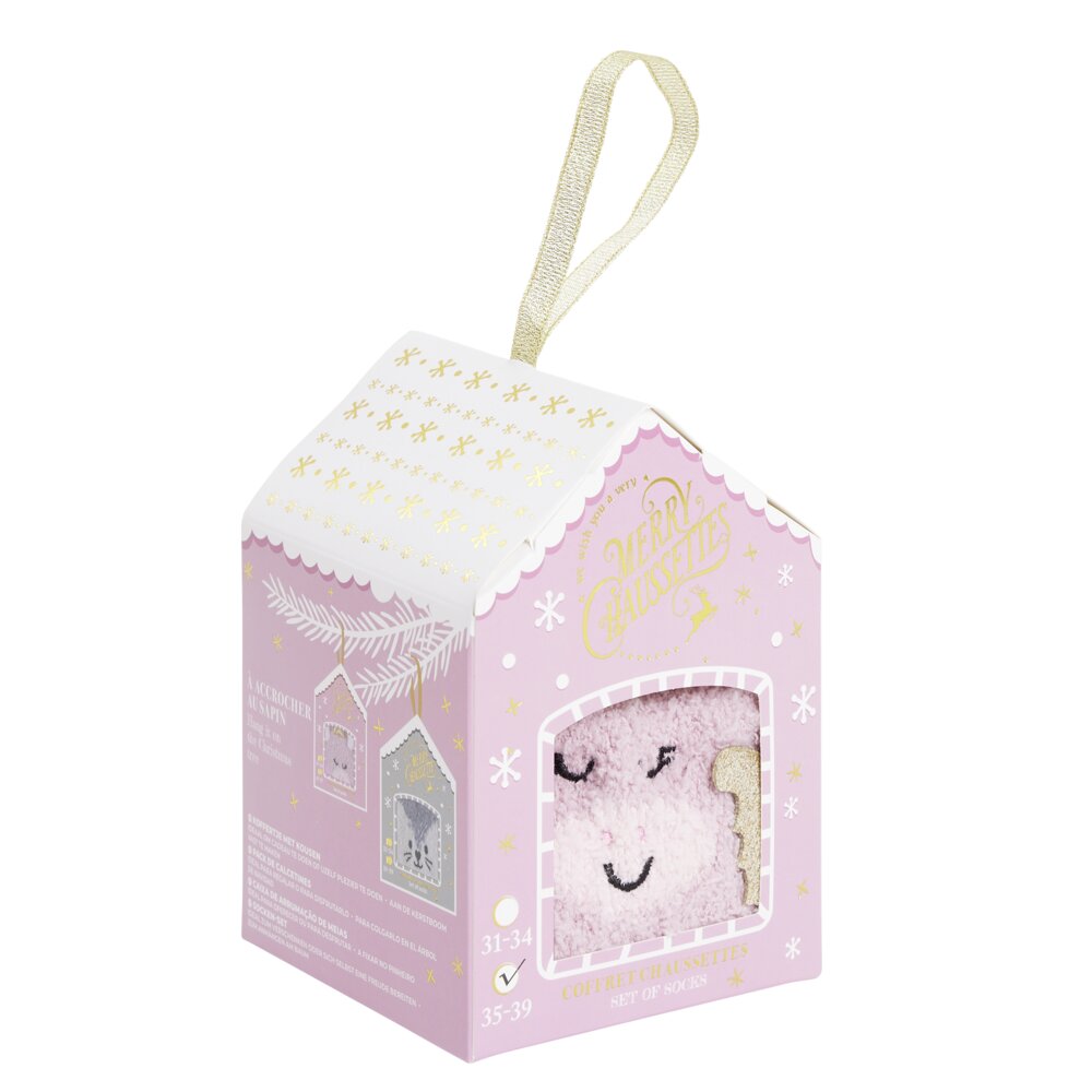 Coffret cadeau chaussettes cocooning licorne Noël rose et doré (31/34 ou 35/39) | GIFI