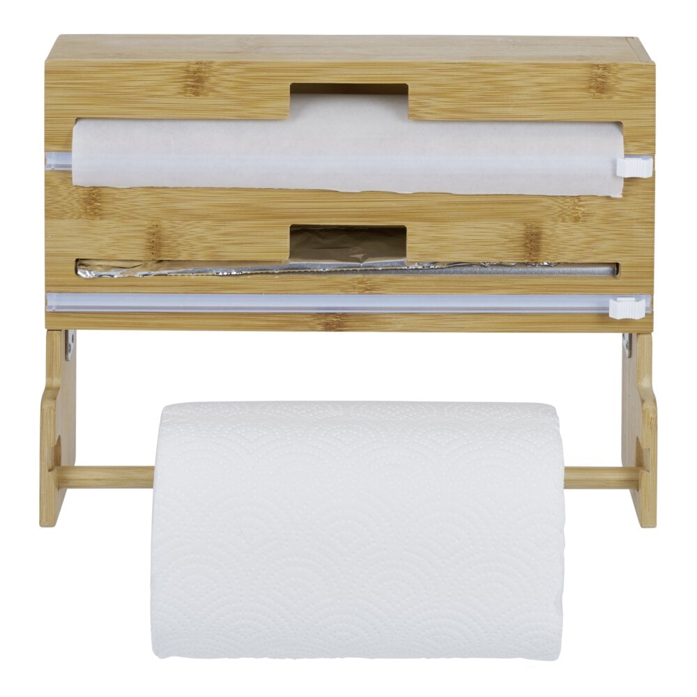 Distributeur film alimentaire et essuie-tout bambou 33,5x10xH25cm