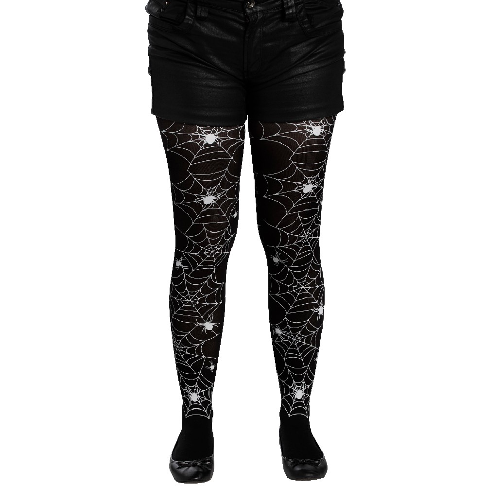Collant Halloween Toile D'Araignée - Noir/Blanc - Taille Unique Adulte - Déguisement Sorcière