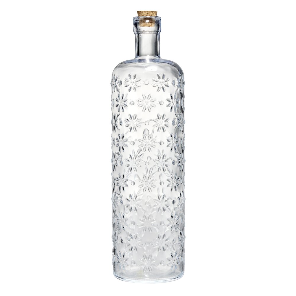 Bouteille en verre 1L design fleur transparente Ø6,5xH25cm | GIFI