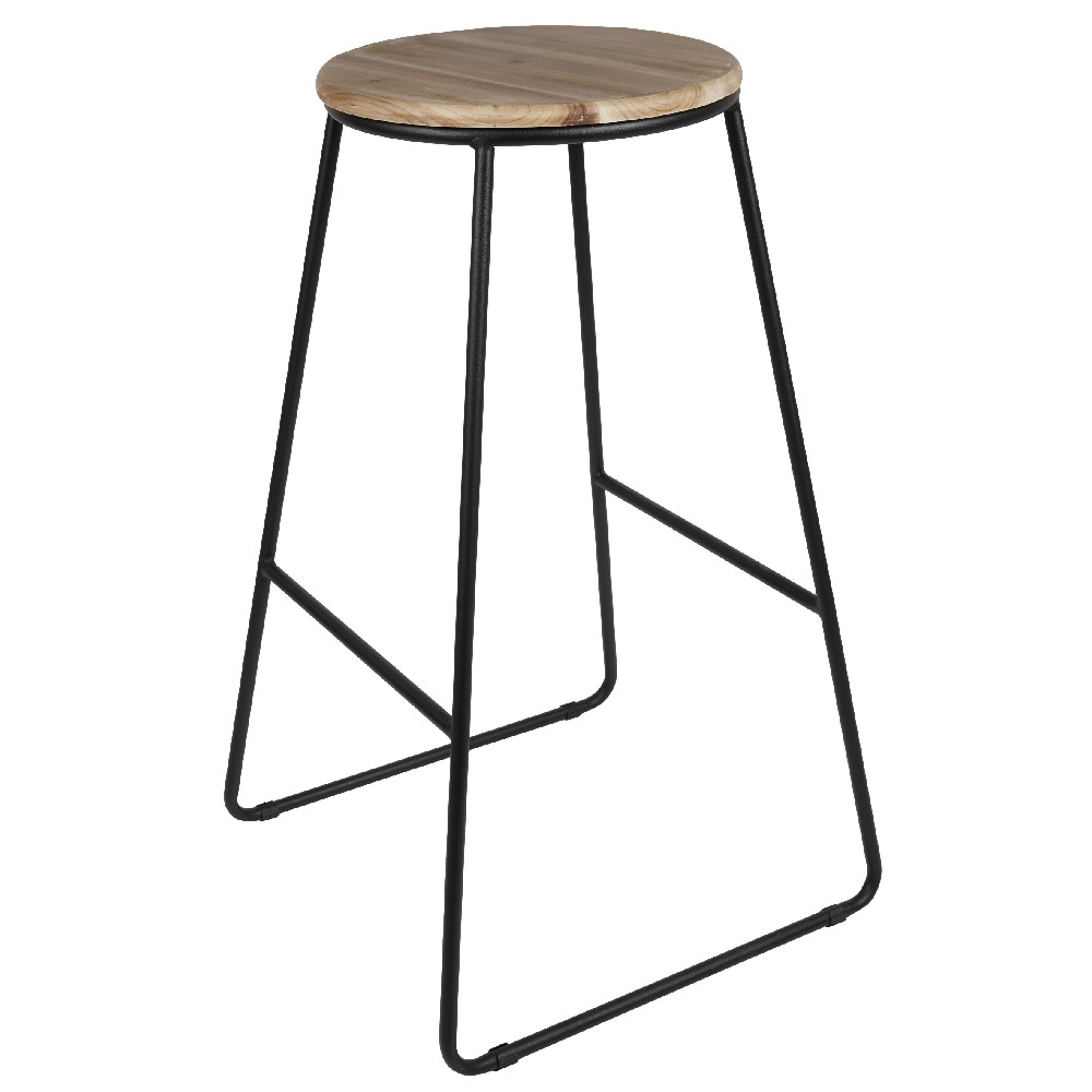 Tabouret de bar bois et métal noir Ø40xH70,5cm | GIFI
