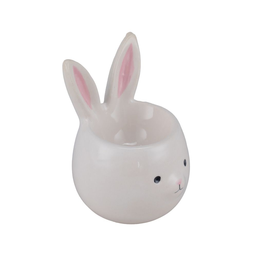 ReWu Coquetier Blanc Motif Lapin Doré Lot De 2 - Hauteur 4,3 Cm Pour Table De Pâques