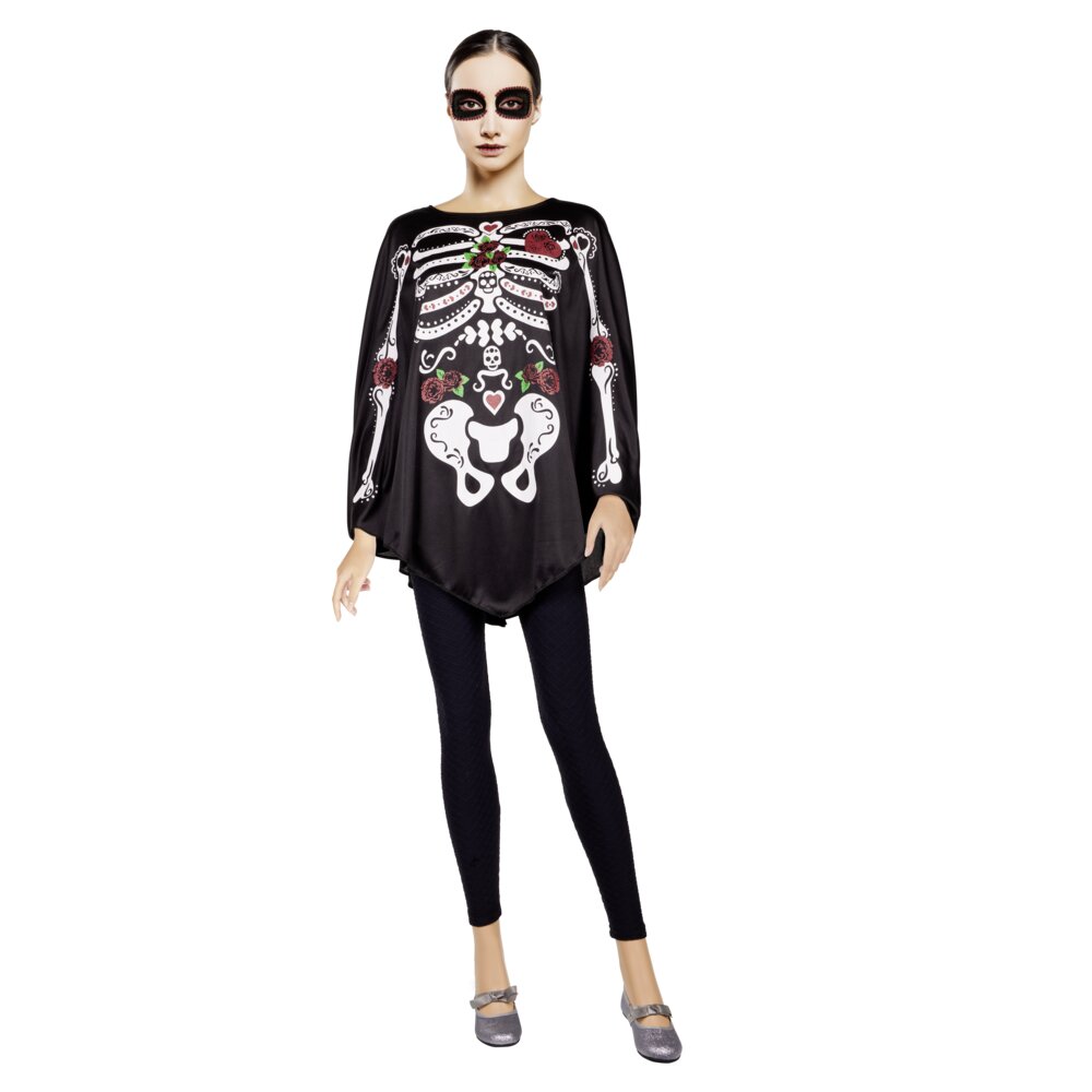 Cape Poncho Halloween Squelette Avec Capuche – Déguisement Effrayant Sorcière, Diable, Vampire Ou Mexicain Pour Carnaval Et Cosplay