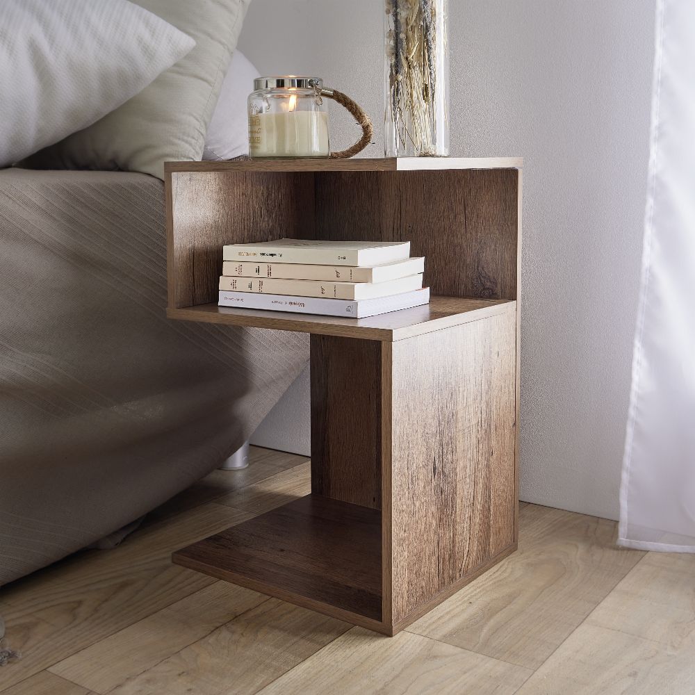 Table de chevet Bout de canapé 2 niches marron 33x29xH50 cm GIFI